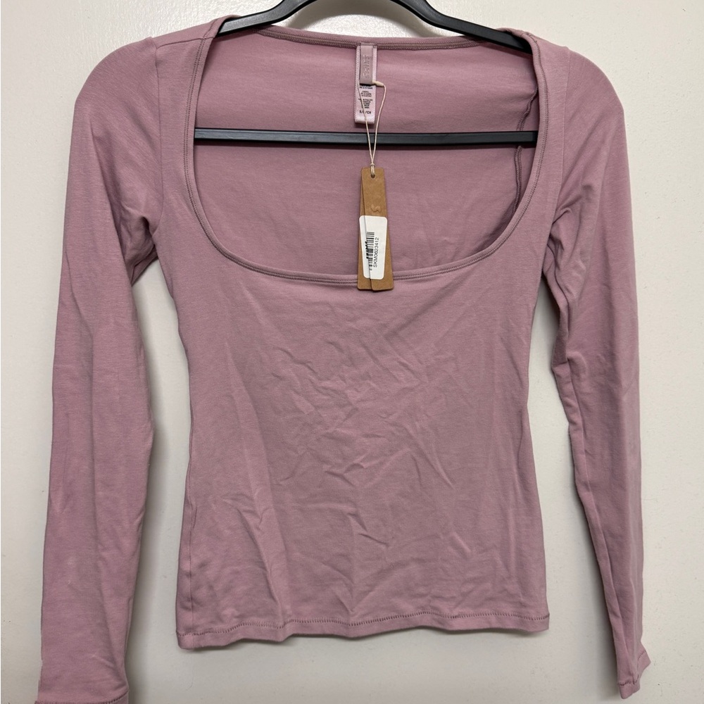 SKIMS Cotton Jersey Scoop Neck Long Sleeve Top Size Small Color Dusk